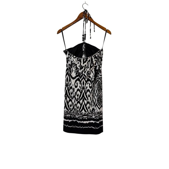 Saint Tropez West Black & White Tribal Print Halter Dress Size 6 - Picture 2 of 7